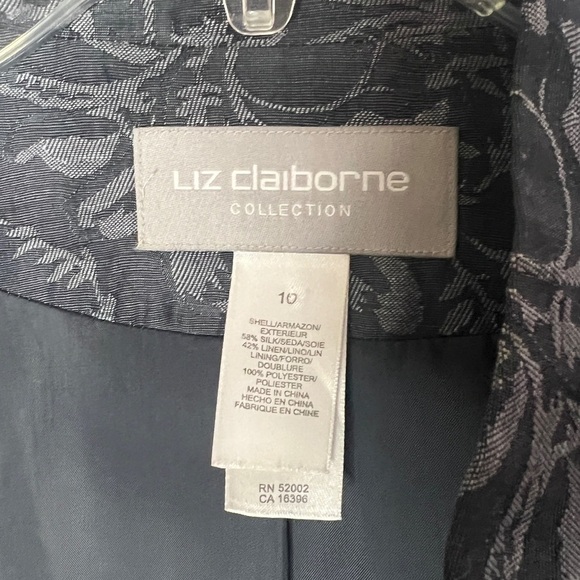 Liz Claiborne Collection Grey Floral Boho Silk Linen Longline Blazer Pockets - Picture 4 of 7